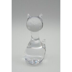Crystal Clear Glass Cat Kitty Paperweight Art Glass Damaged Nose